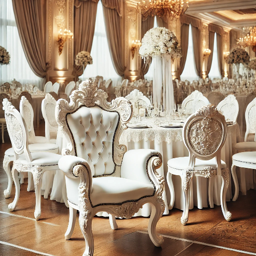  location de chaise baroque blanche avec accoudoir